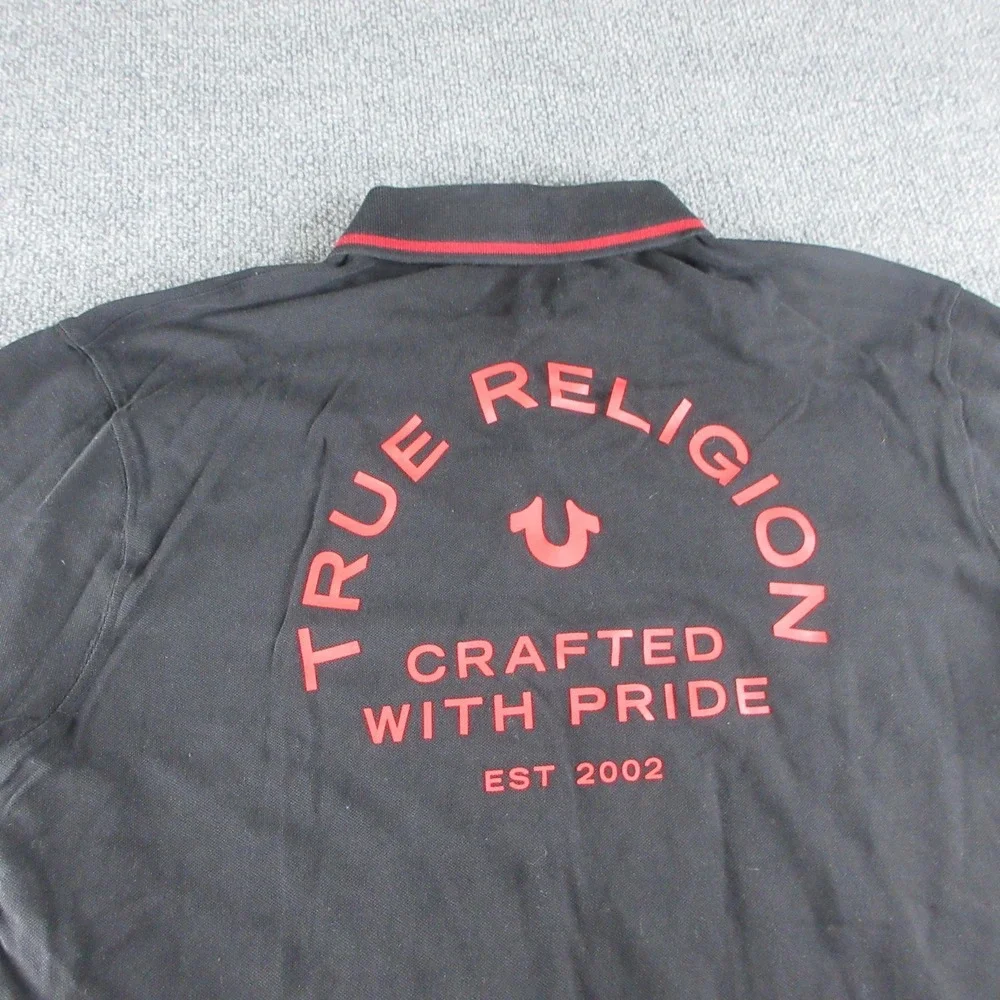 True Religion Polo Shirt Mens 3XL Black Short Sleeve Crafted With Pride Logo